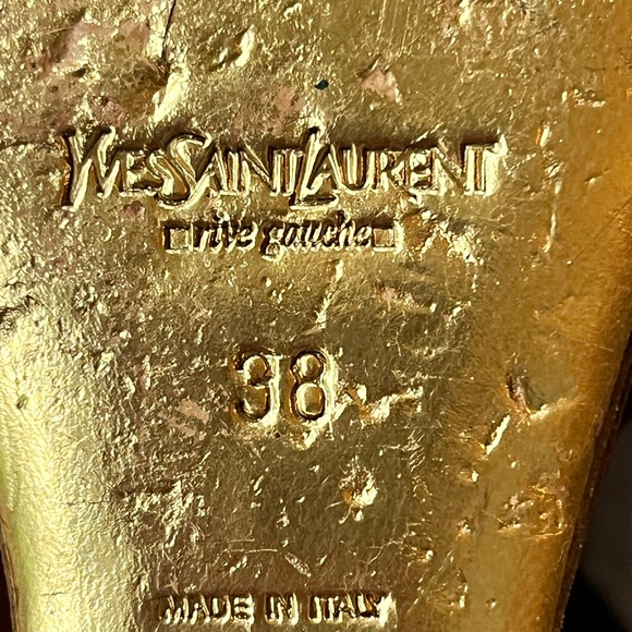 YVES SAINT LAURENT CANVAS WEDGE SANDALS BROWN 38 - Picture 11 of 12